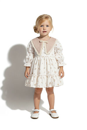 Kız Bebek Elbise Kız Çocuk Elbise Yakalı Doğum Günü Parti Düğün Özel Gün Uzun Kol Astarlı Elbise