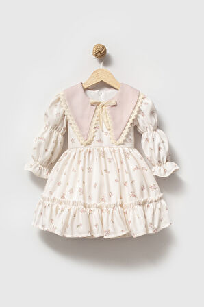 Kız Bebek Elbise Kız Çocuk Elbise Yakalı Doğum Günü Parti Düğün Özel Gün Uzun Kol Astarlı Elbise