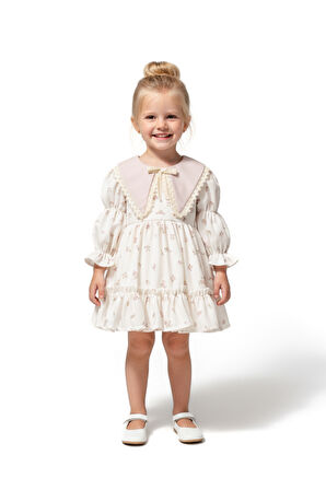 Kız Bebek Elbise Kız Çocuk Elbise Yakalı Doğum Günü Parti Düğün Özel Gün Uzun Kol Astarlı Elbise