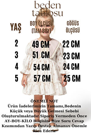 Kız Bebek Elbise Kız Çocuk Elbise Yakalı Doğum Günü Parti Düğün Özel Gün Uzun Kol Astarlı Elbise