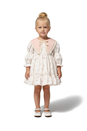 Kız Bebek Elbise Kız Çocuk Elbise Yakalı Doğum Günü Parti Düğün Özel Gün Uzun Kol Astarlı Elbise