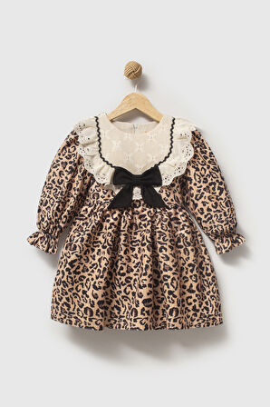 Kız Bebek Elbise Kız Çocuk Elbise Leopar Doğum Günü Parti Düğün Özel Gün Uzun Kol Astarlı Elbise