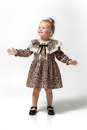Kız Bebek Elbise Kız Çocuk Elbise Leopar Doğum Günü Parti Düğün Özel Gün Uzun Kol Astarlı Elbise