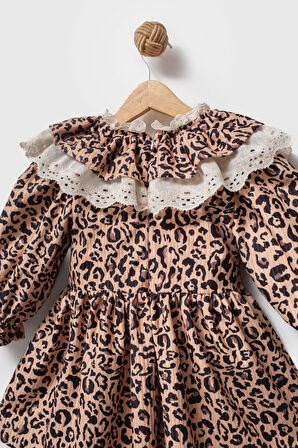 Kız Bebek Elbise Kız Çocuk Elbise Leopar Doğum Günü Parti Düğün Özel Gün Uzun Kol Astarlı Elbise