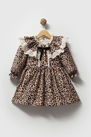 Kız Bebek Elbise Kız Çocuk Elbise Leopar Doğum Günü Parti Düğün Özel Gün Uzun Kol Astarlı Elbise