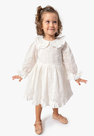 Kız Bebek Elbise Kız Çocuk Elbise Doğum Günü Parti Düğün Uzun Kollu Astarlı Pamuk Elbise