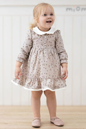 Kız Bebek Elbise Kız Çocuk Elbise Doğum Günü Parti Düğün Keten Uzun Kollu Astarlı Elbise