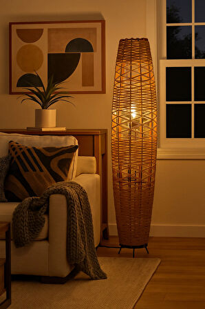 Bohem,Ahşap,Jüt,Hasır,Doğal Lambader 125*32