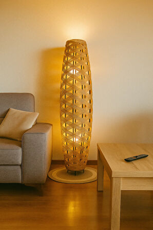 Bohem,Ahşap,Jüt,Hasır,Doğal Lambader 125*32