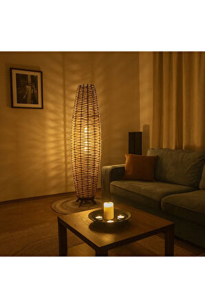 Bohem,Ahşap,Jüt,Hasır,Doğal Lambader 125*32