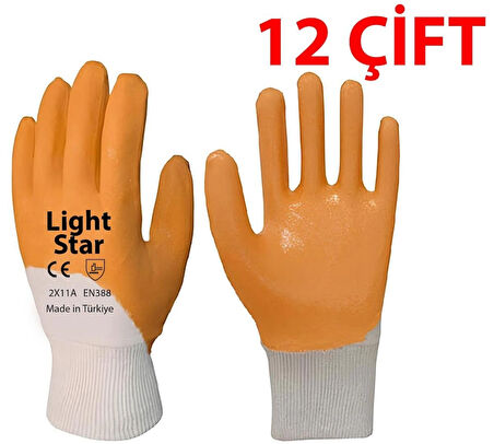 Light Star 3/4 Nitril Pamuk Örgü İş Eldiveni 12 Adet/Çift