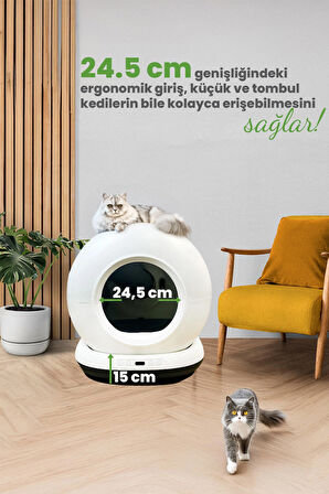 Kedi Tuvaleti Otomatik, App Ile Kontrol, 75lt Iç Hazne, 7lt Çöp Haznesi , Siyah