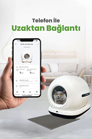 Kedi Tuvaleti Otomatik, App Ile Kontrol, 75lt Iç Hazne, 7lt Çöp Haznesi , Siyah