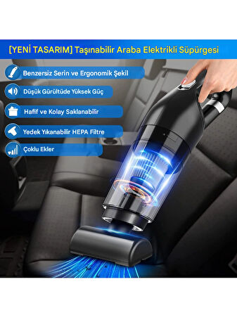 QASUL Taşınabilir Araç Süpürgesi USB Şarjlı Süpürge  Araçlar İçin Ve Ev İçinde Kullanım