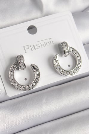 Pirinç Gümüş Renk Zirkon Taşlı Çivi Halka Model Kadın Küpe 5886