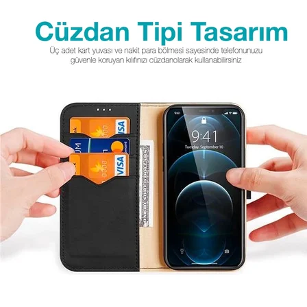 Dux Ducis iPhone 13 Pro Max Kılıf Mıknatıslı Cüzdanlı Deri Kılıf Hivo Series-(5775)