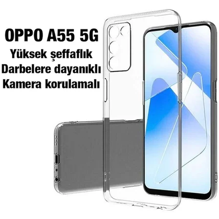 Ally OPPO A55 5G Kılıf Kamera Korumalı Ultra İnce Şeffaf Silikon Kılıf-(5775)