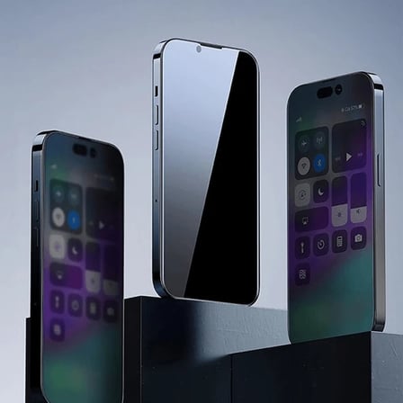 Baseus Crystal iPhone 15 Pro Max Privacy Full Koruma Tempered Cam Ekran Koruyucu 2 Adet Set-(5775)