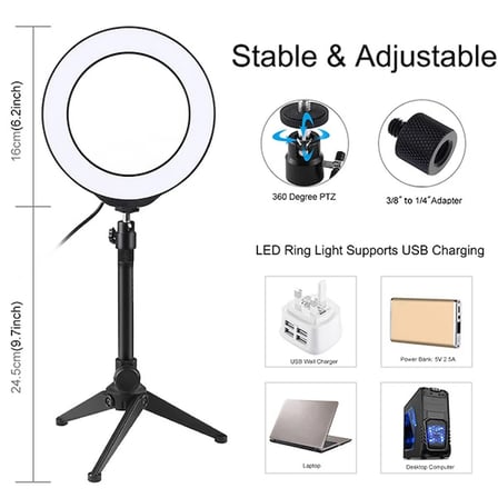 PULUZ 6.2CM PKT3032 Led Işık 16cm Stand YoutuberCanlı Yayın Selfie TikTok Makeup-(5775)