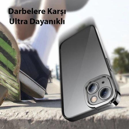 Baseus Glitter iPhone 14 6.1 Renkli Kenar Silikon Kılıf + Tempered Ekran Koruyucu Set-(5775)