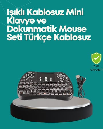 Işıklı Kablosuz Mini Klavye – 2.4 GHz Dokunmatik Mouse Özellikli