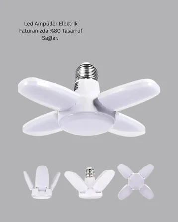 Katlanabilir 4 Kollu LED Ampül 60 Watt 6000 Lumen Beyaz Işık