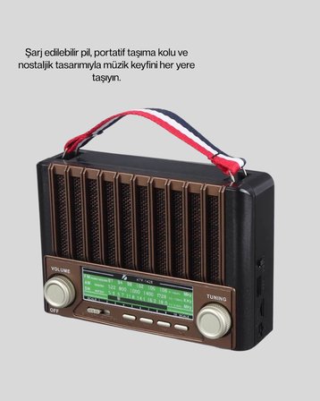 Nostaljik Tasarımlı Solar Şarjlı Radyo AM FM SW ve Bluetooth