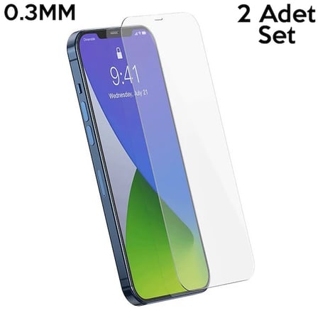Baseus İPhone 12 Mini 5.4 0.3mm Ful Tempered Cam Ekran Koruyucu 2 Adet Set-(5775)