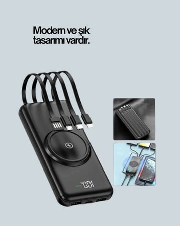 iPhone ve Android Uyumlu 10000mAh Powerbank – Hem Kablolu Hem Kablosuz