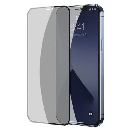 Baseus İPhone 12/12 Pro 6.1 023mm Anti Spy Çerçeveli Tempered Cam Ekran Koruyucu 2 Adet Set-(5775)