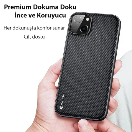 Dux Ducis Fino Serisi iPhone 14 6.1 inç Kılıf Premium Dokuma Silikon Kılıf-(5775)