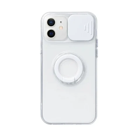 Ally iPhone 12 6.1inç Kılıf Sürgülü Kamera Lens Korumalı Yüzük Standlı Silikon Kılıf-(5775)