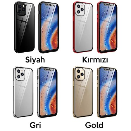 İPhone 12 Pro Mıknatıslı 360 Derece Ön ve Arka Cam Full Korumalı Manyetik Kılıf-(5775)
