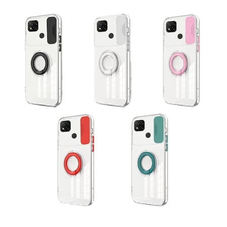 ALLY Xiaomi Redmi 9C Kılıf Sürgülü Kamera Lens Korumalı Yüzük Standlı Silikon Kılıf-(5775)