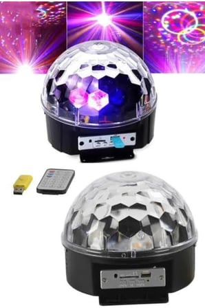 Led Işık Disko Topu Bluetooth Hoparlörlü USB Müzik Çalar Kumandalı