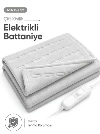 OMAK Çift Kişilik Elektrikli Battaniye Tam Güvenlikli Dayanıklı Çift Kademeli Termostatlı Elektrikli Yatak Isıtıcı 120x150 CM