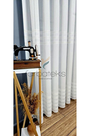 Elonora Gold Altın Ara Bantlı Şeritli Gold Simli Yeni 2Kat Pileli Tül Perde