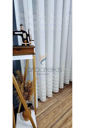 Elonora Gold Altın Ara Bantlı Şeritli Gold Simli Yeni 2Kat Pileli Tül Perde