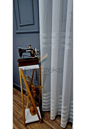 Elonora Gümüş Silver Ara Bantlı Şeritli Gümüş Simli Yeni 2Kat Pileli Tül Perde