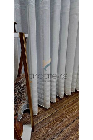 Elonora Gümüş Silver Ara Bantlı Şeritli Gümüş Simli Yeni 2Kat Pileli Tül Perde