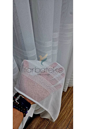 Elonora Gümüş Silver Ara Bantlı Şeritli Gümüş Simli Yeni 3Kat Pileli Tül Perde