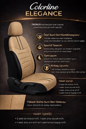 Nissan Juke 2010 ve Sonrası Uyumlu Colorline Elegance Deri Bej Siyah Koltuk Kılıfı