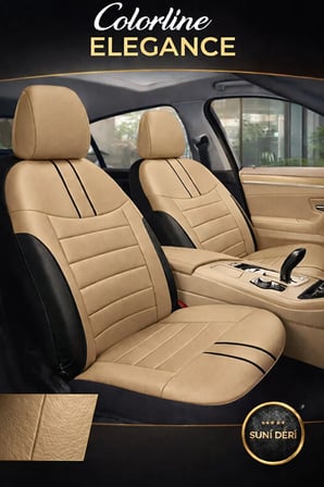 Toyota Avensis 2003 ve Sonrası Uyumlu Colorline Elegance Deri Bej Siyah Koltuk Kılıfı
