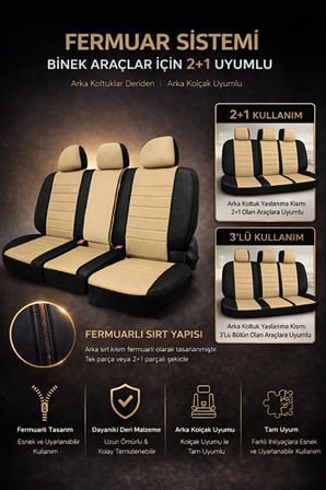 Toyota Avensis 2003 ve Sonrası Uyumlu Colorline Elegance Deri Bej Siyah Koltuk Kılıfı