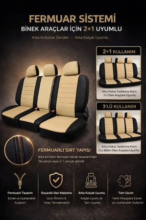 Volkswagen Jetta 2010 ve Sonrası Uyumlu Colorline Elegance Deri Bej Siyah Koltuk Kılıfı