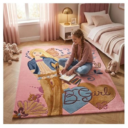 Soft Çocuk Halısı Barbie Pembe 100x160 cm Yumuşak Kaymaz Tabanlı