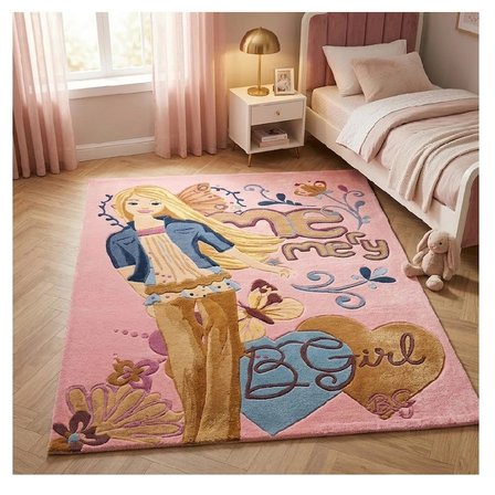 Soft Çocuk Halısı Barbie Pembe 100x160 cm Yumuşak Kaymaz Tabanlı
