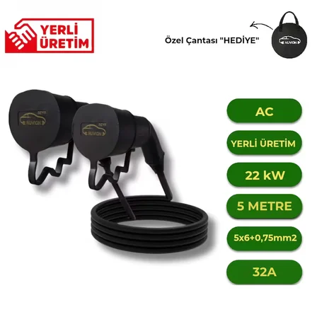 Elektrikli Araç Type 2 5 Metre 22kW AC Şarj Kablosu+ 3'lü Priz Uzatmalı V2L / MG 4 Marka Elektrikli Araç ile Uyumlu