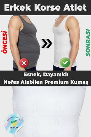 Erkek Korse Atlet 3’lü Paket – Bel, Göğüs ve Göbek Toparlayıcı, Destekleyici ve Sıkılaştırıcı BEYAZ
