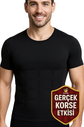 Erkek Korse Atlet Göğüs Jinekomasti ve Göbek Toparlayıcı Karın Sıkılaştırıcı Fit Görünüm Kısa Kollu